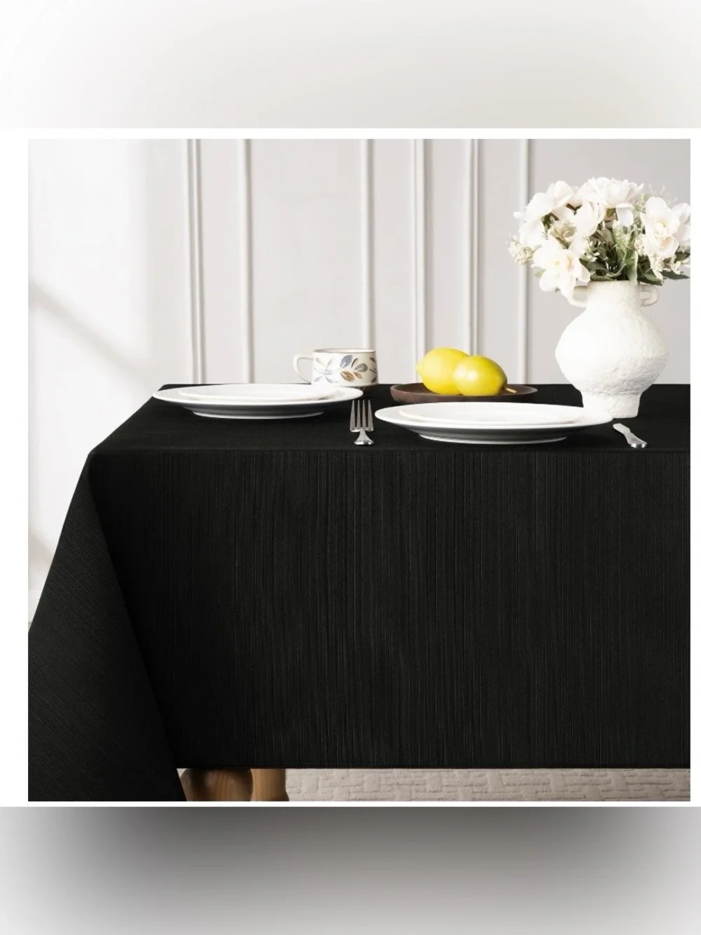 Black Damask Jacquard Tablecloth Waterproof Stain-Resistant 60x120”